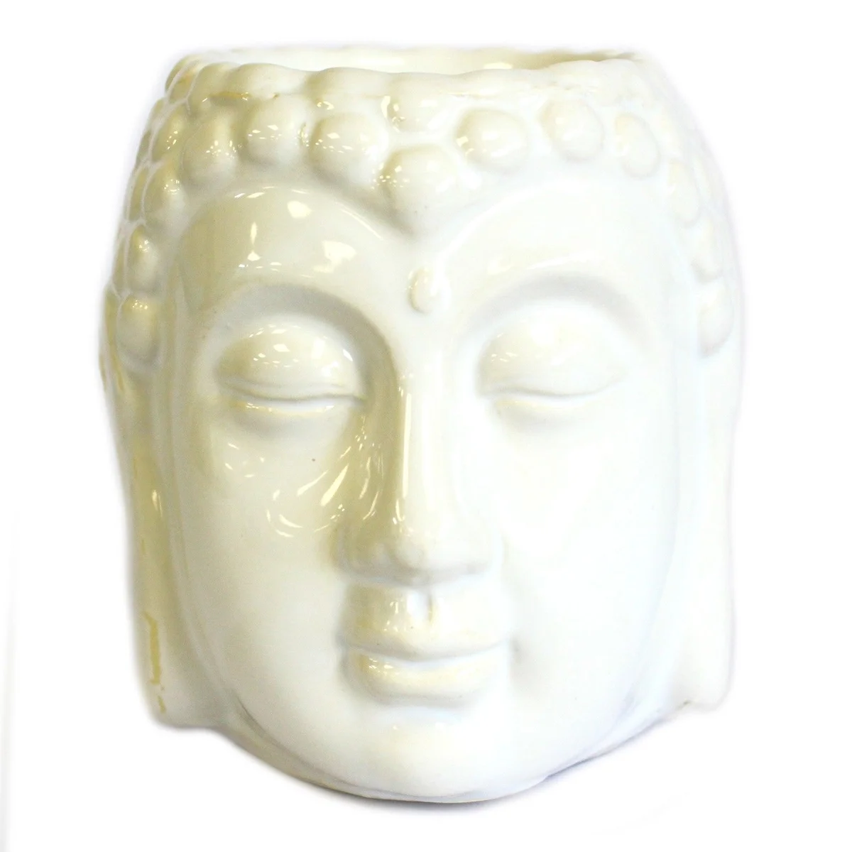White Buddha oil burner – decorative incense holder with serene design.