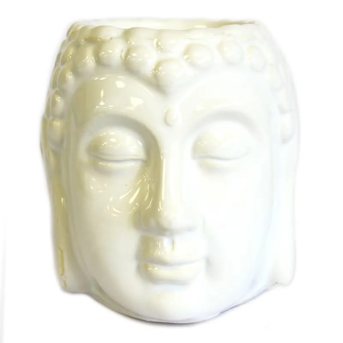White Buddha oil burner, Buddha incense burner, simple ceramic design.