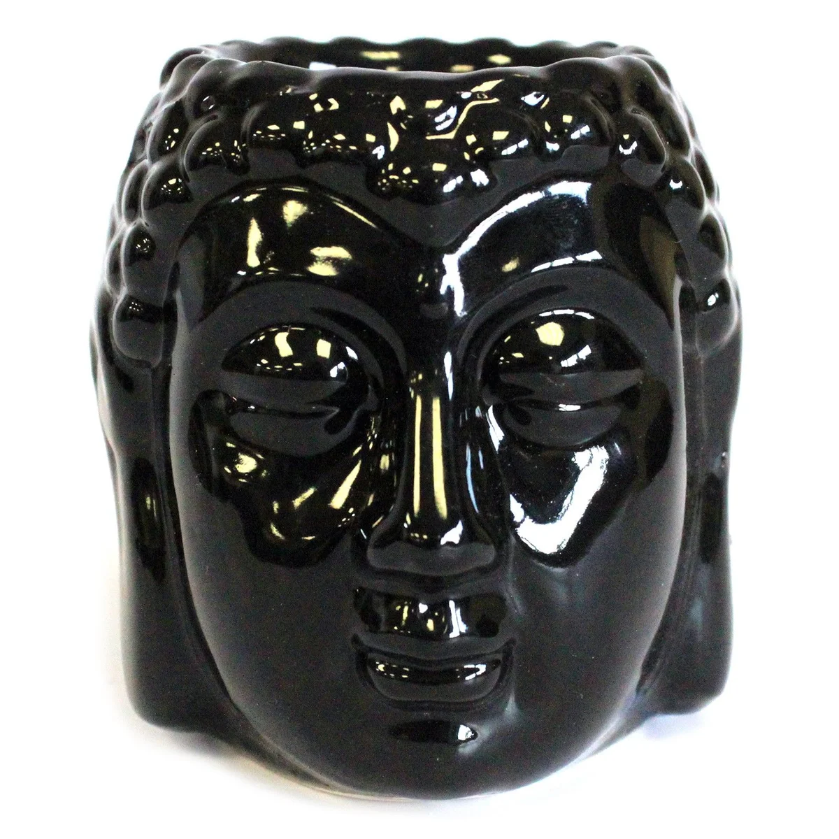 Black buddha oil burner on a neutral background