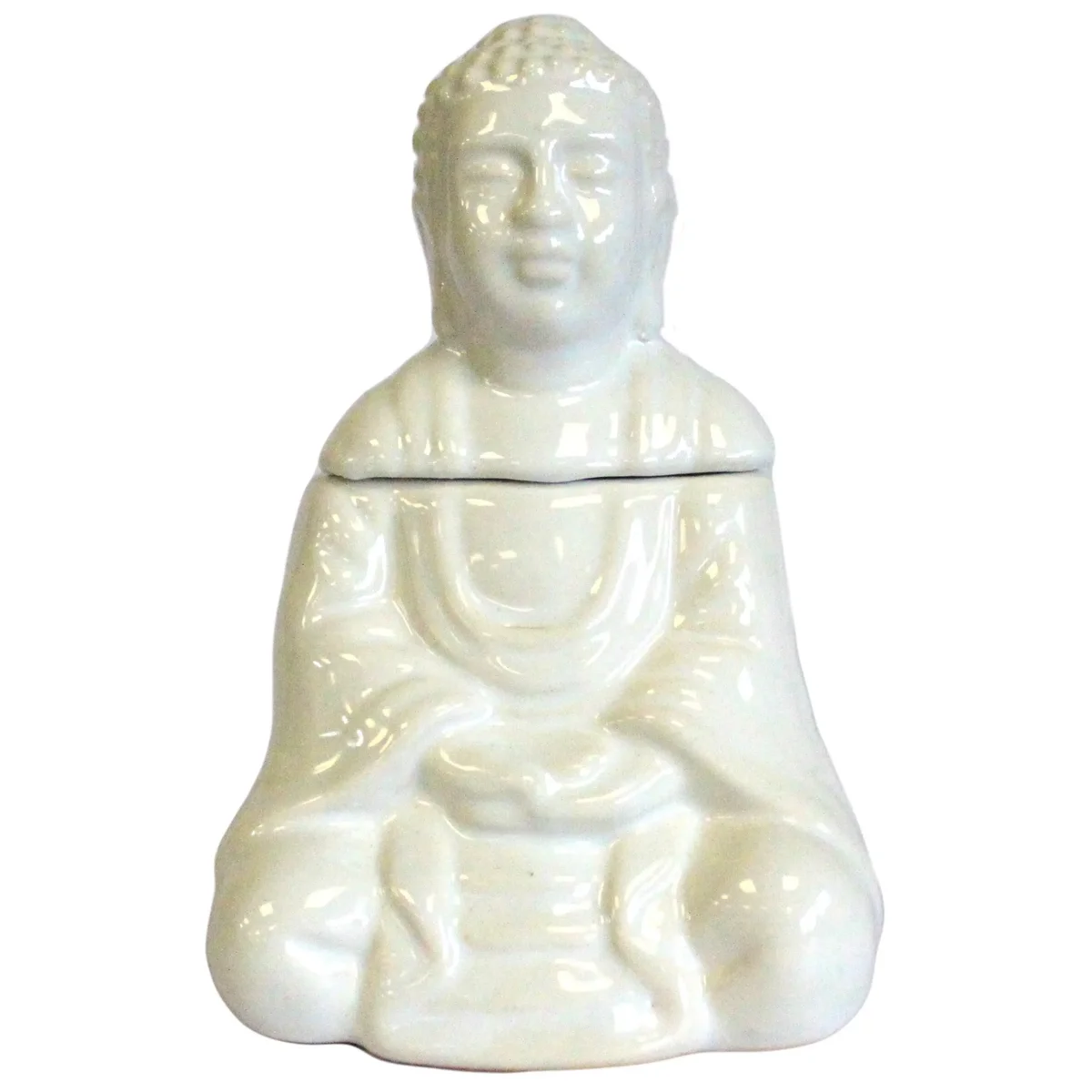 White Sitting Buddha oil burner with seated Buddha figure