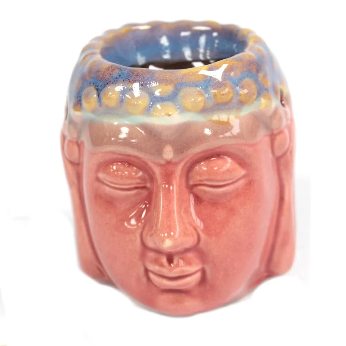 Essential oil burner in Buddha shape, rose and teal colours.