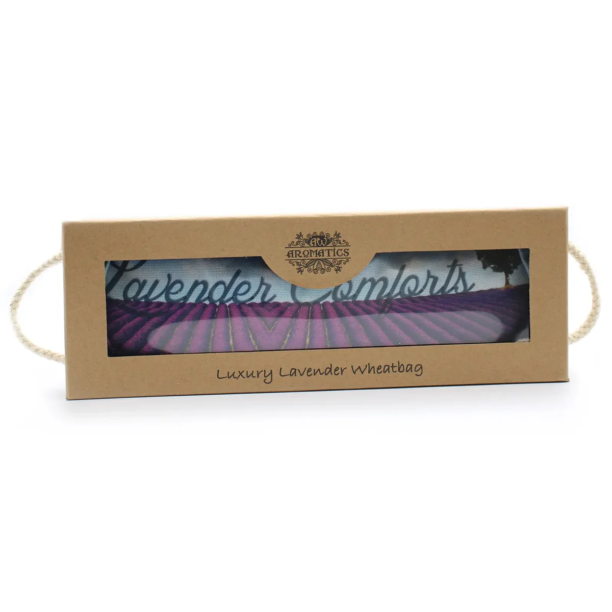 Luxury wheat bag wrapped in lavender-themed gift box