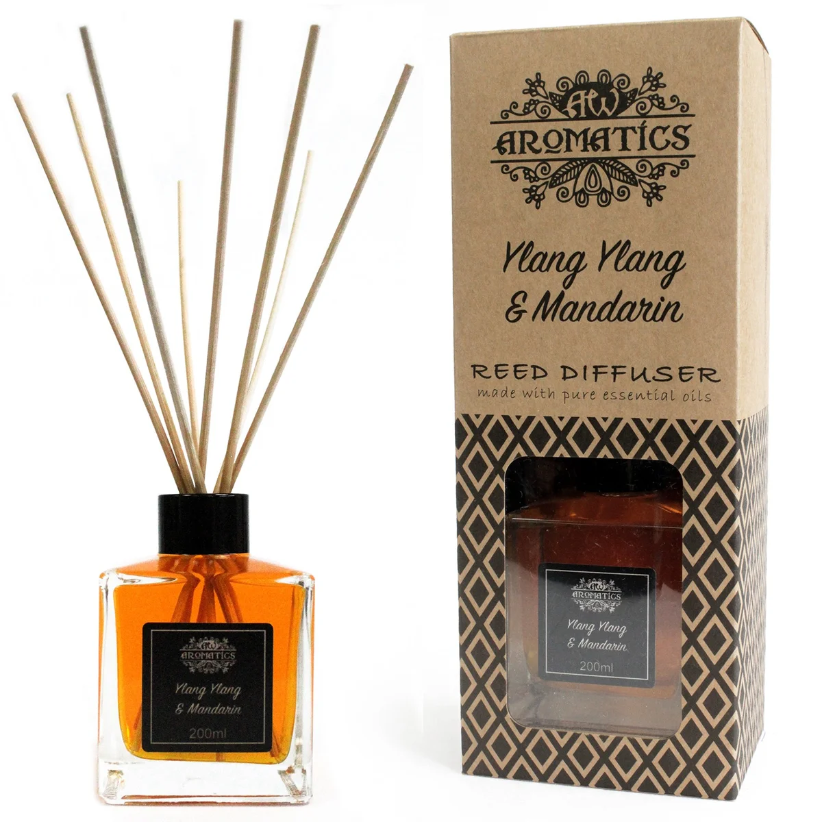 200ml Ylang Ylang & Mandarin essential oil reed diffuser bottle