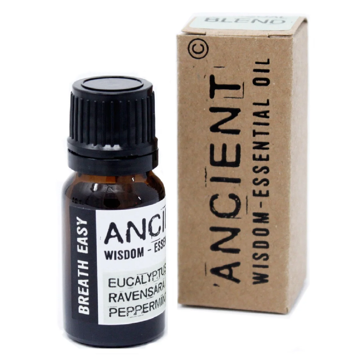 A 10ml Breathe Easy Essential Oil Blend bottle in a cardboard box, label visible