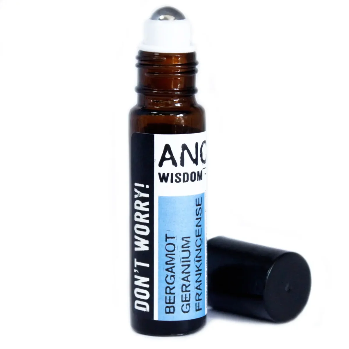 10ml essential oil roll‑on blend bottle with clear label and silver cap, ready for use.