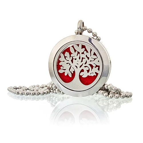 25mm Tree of Life aromatherapy diffuser essential oil necklace on a neutral background