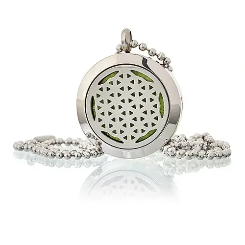 Flower of life necklace featuring a 25mm pendant, suspended on a gold chain.