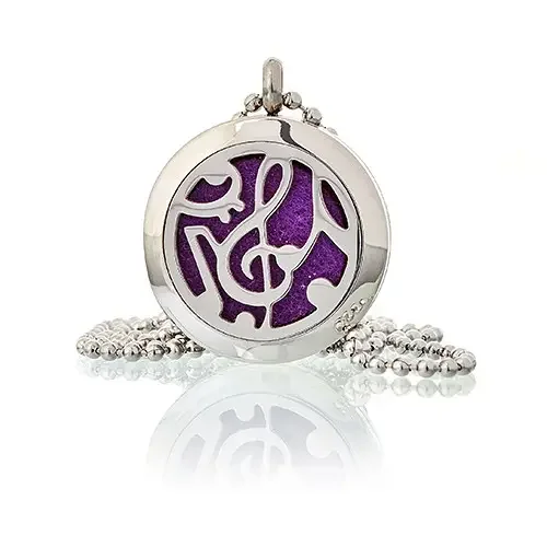 Music notes necklace with 25mm aromatherapy diffuser pendant.