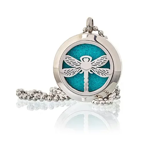 Dragonfly necklace with a small 25mm aromatherapy diffuser pendant.