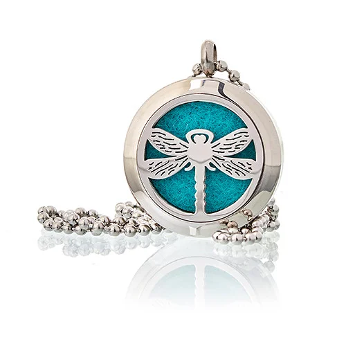 Essential oil necklace featuring a 25mm dragonfly pendant that diffuses aromatherapy