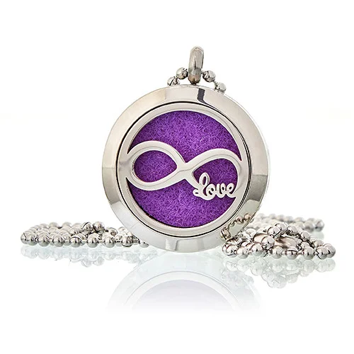A 25mm infinity love aromatherapy diffuser necklace.