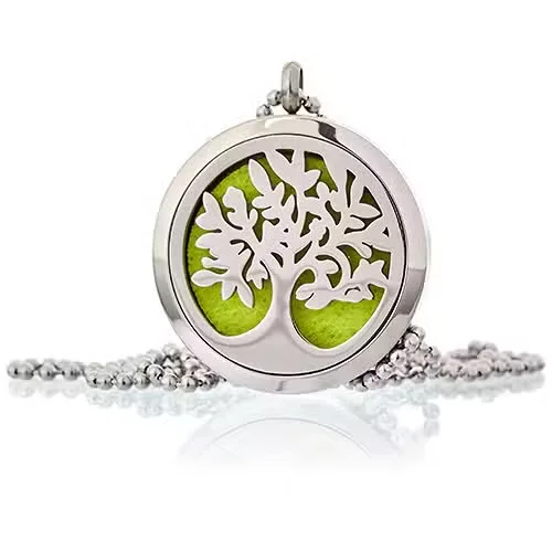 Aromatherapy jewellery featuring a 30mm Tree of Life pendant necklace with essential oil diffuser.