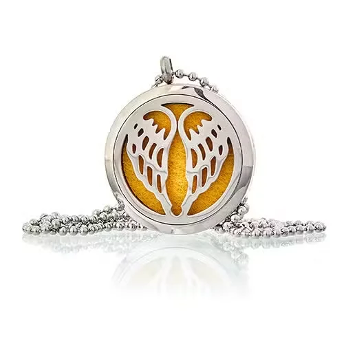 Small 30mm angel wing pendant on chain, aromatherapy diffuser necklace