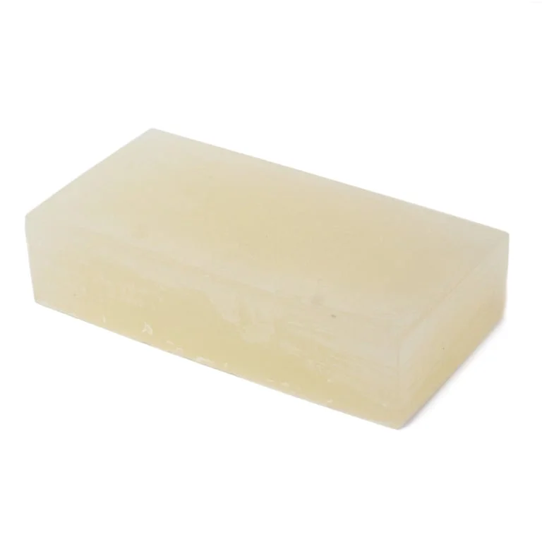 Melting block of soap making base, 2KG, in resealable plastic packaging.