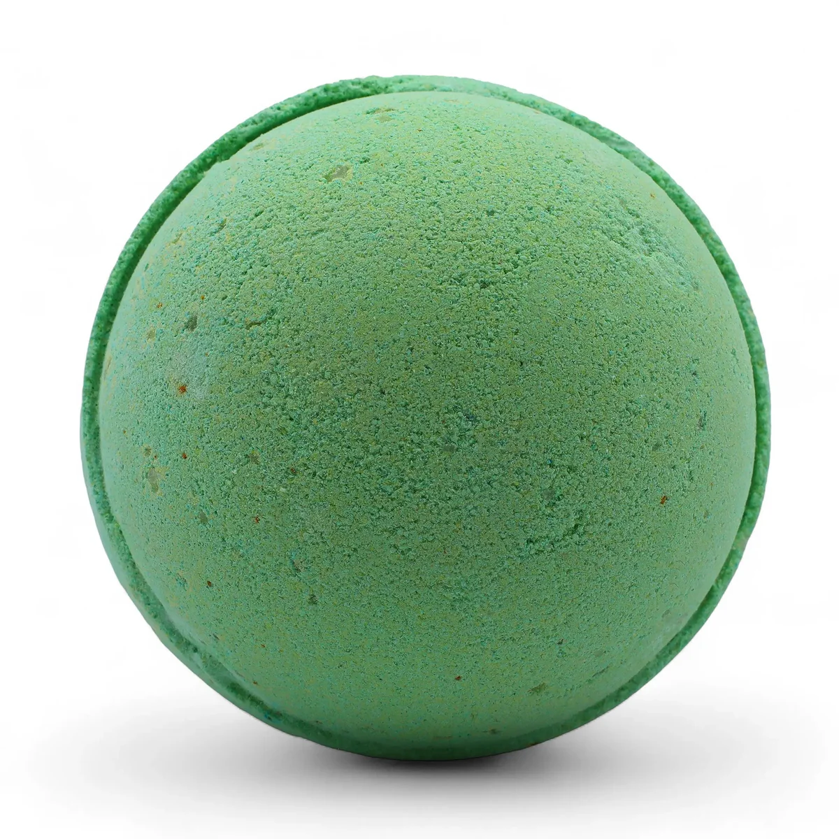 Bath bomb set of three peppermint and tea tree scented bath bombs in pastel green and blue, displayed on a wooden surface.