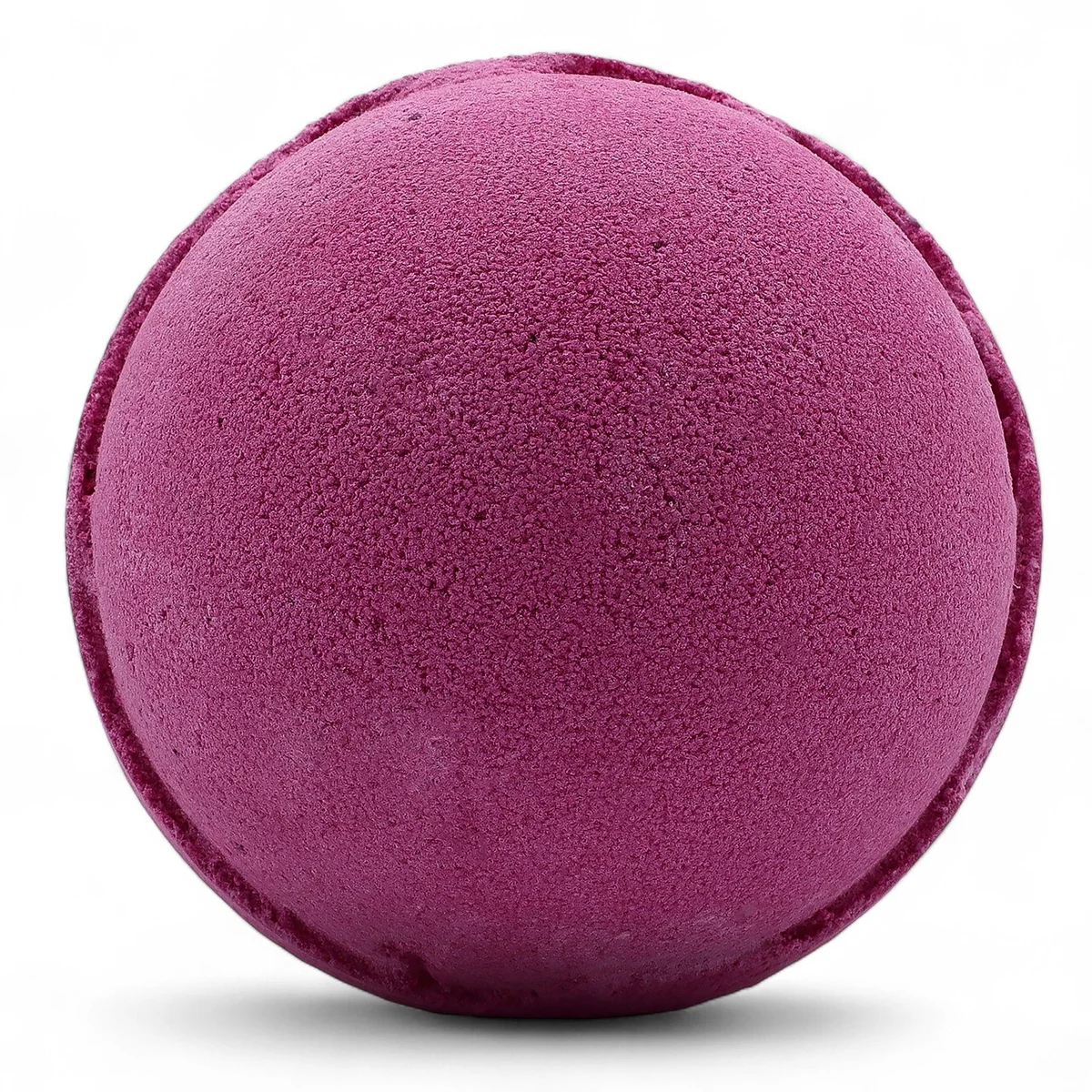 Set of three cranberry bath bombs arranged in a clear display.