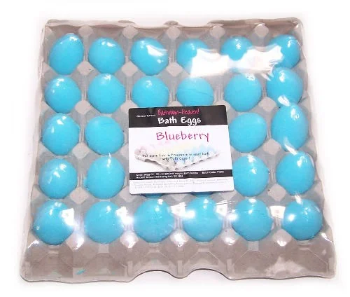 Blueberry bath bomb tray with egg-shaped bath bombs