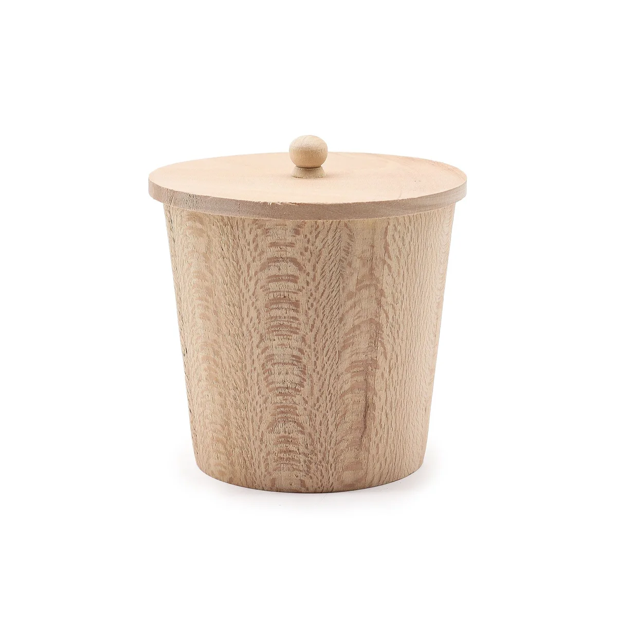small wooden display tubs arranged on a flat surface, showing their 95mm size.
