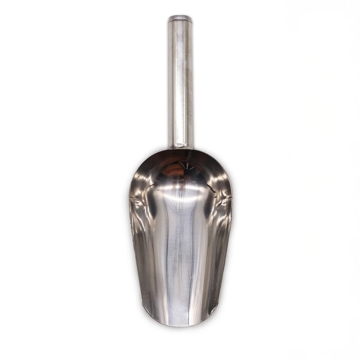 Metal kitchen scoop, single handy tool shown in close‑up.
