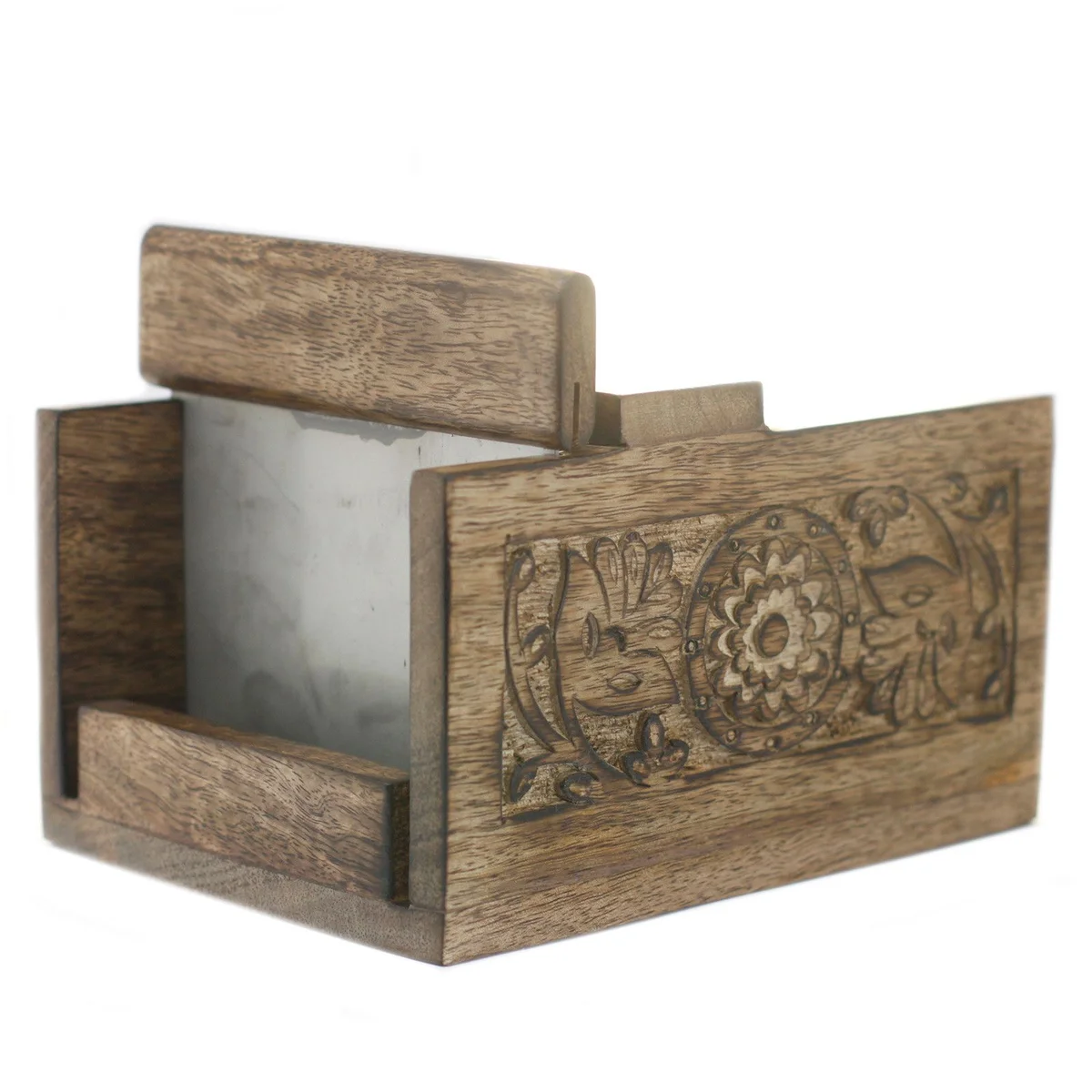 Mango wood soap cutter with antique finish, hand‑crafted wooden blade set on white background.