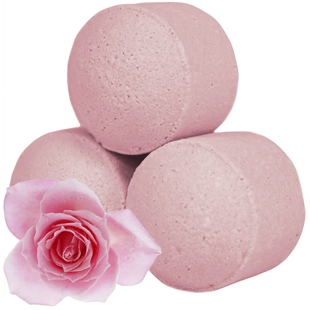1.3kg box of rose bath bombs Chill Pills mini bath bombs in a glass container with rose accents.