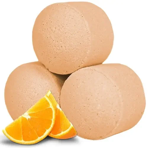 Box of mini bath bombs in fresh orange scent, labelled Chill Pills, displayed with clear packaging.