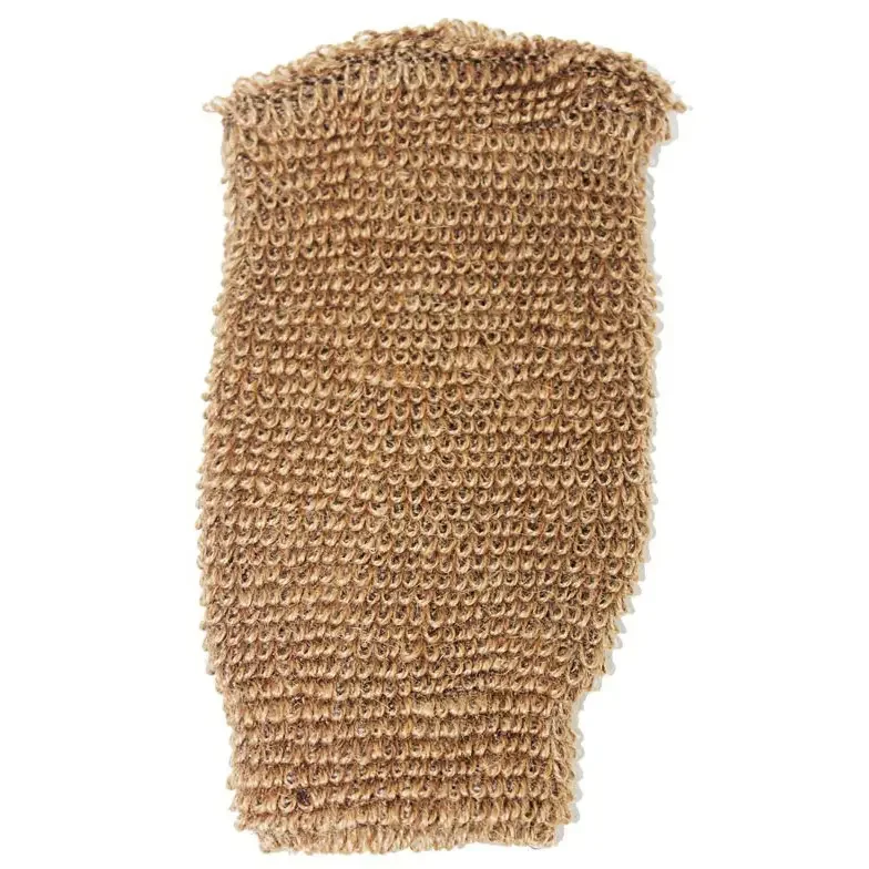 Brown jute mitt made from natural jute, showcasing a smooth knitted pattern and simple, elegant design.