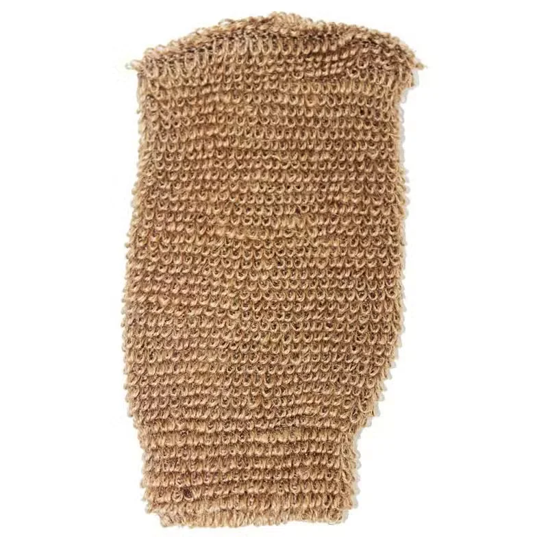 Brown oven mitt with jute texture displayed on kitchen counter
