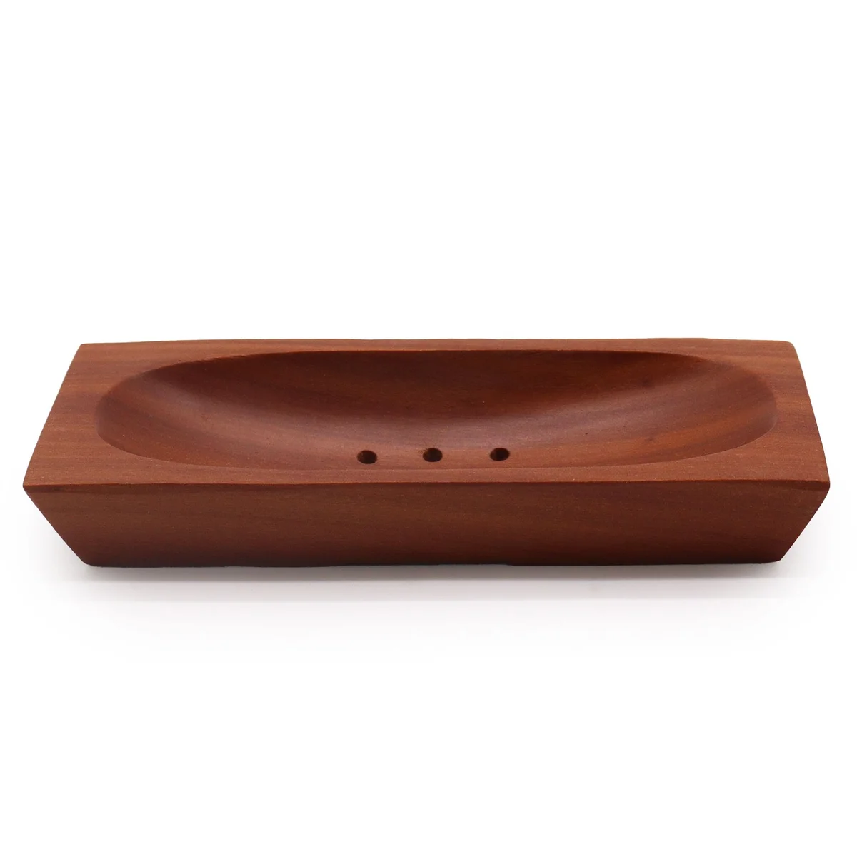 Classic rectangular mahogany soap dish with polished mahogany surface.