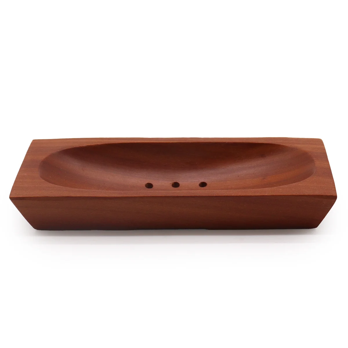Classic mahogany soap dish, rectangular wood shape with visible grain.