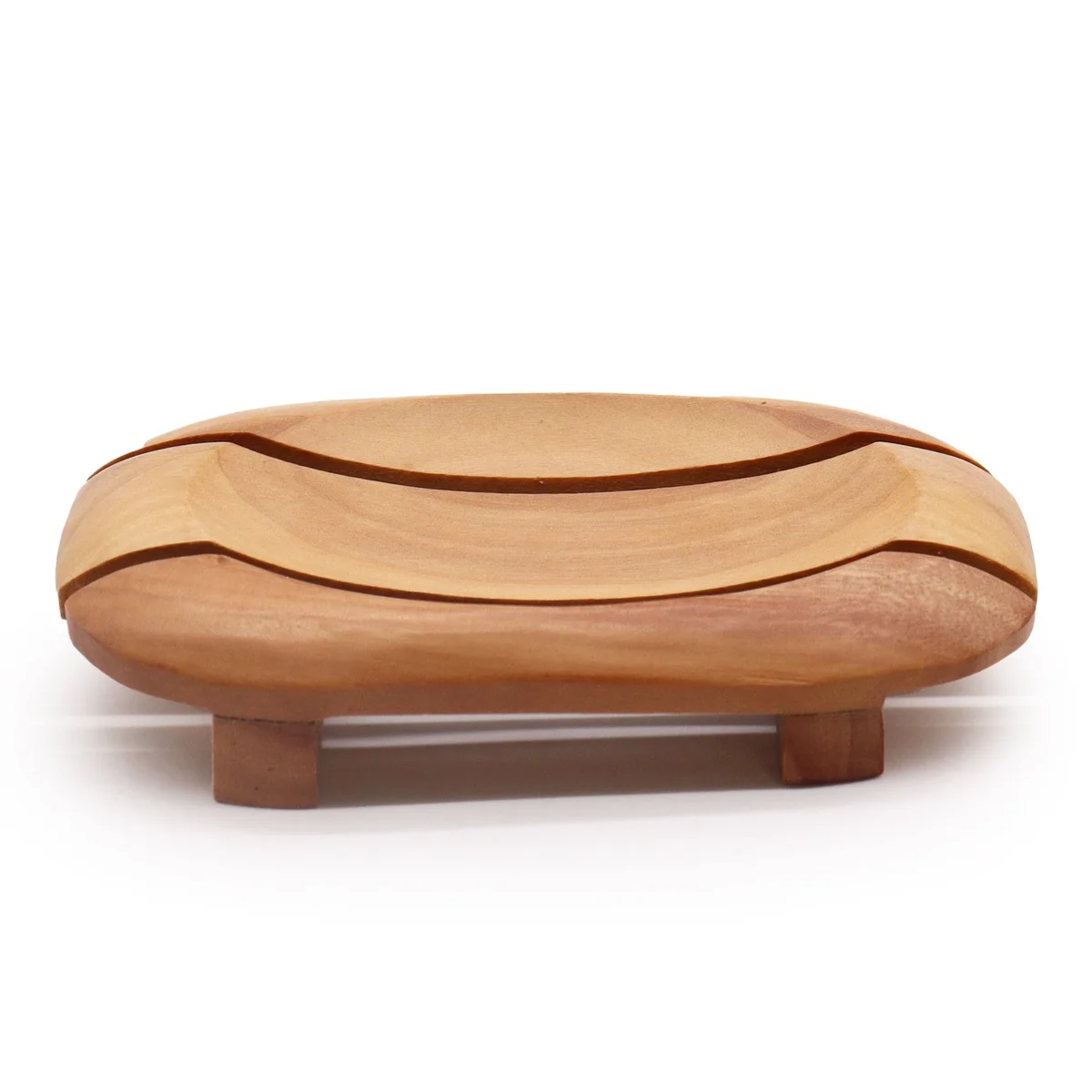Mahogany soap dish in a rectangular mould with an oval interior, showing natural wood grain.