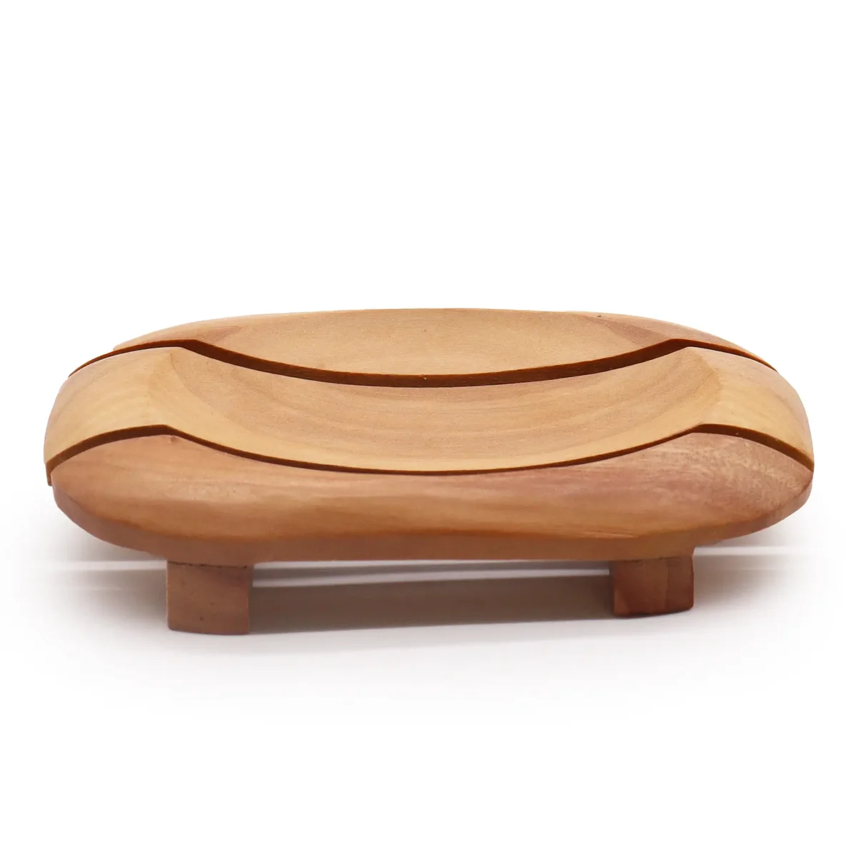 Stylish oval soap dish made of classic mahogany wood