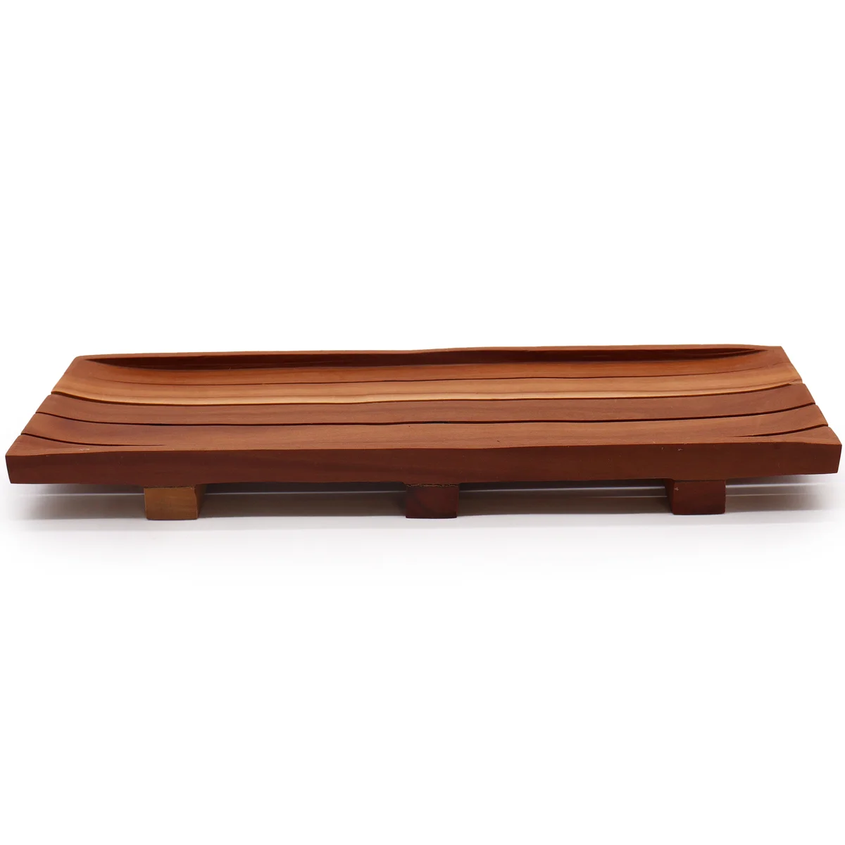 Large mahogany soap loaf tray styled for display on a wooden surface.