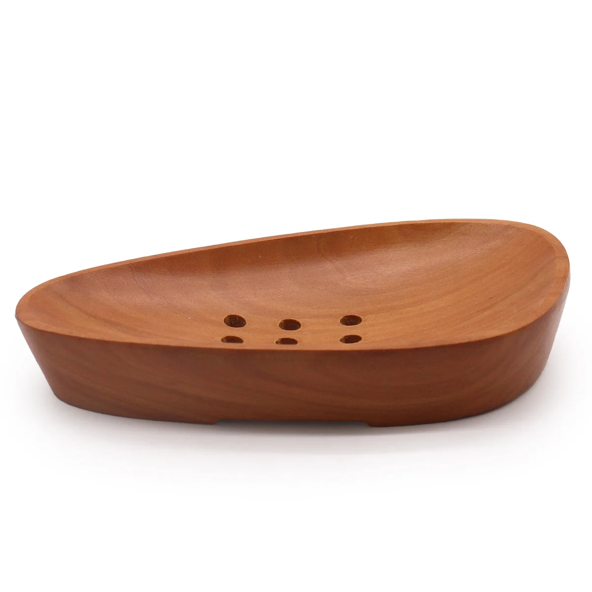 Wooden soap dish in classic mahogany finish, elegant.