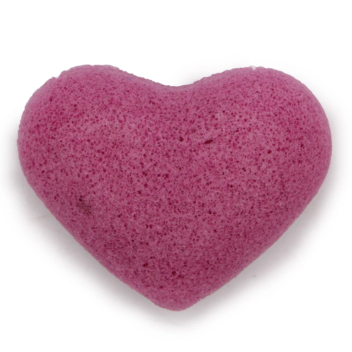 Lavender konjac sponge, heart shape with soft textured surface.