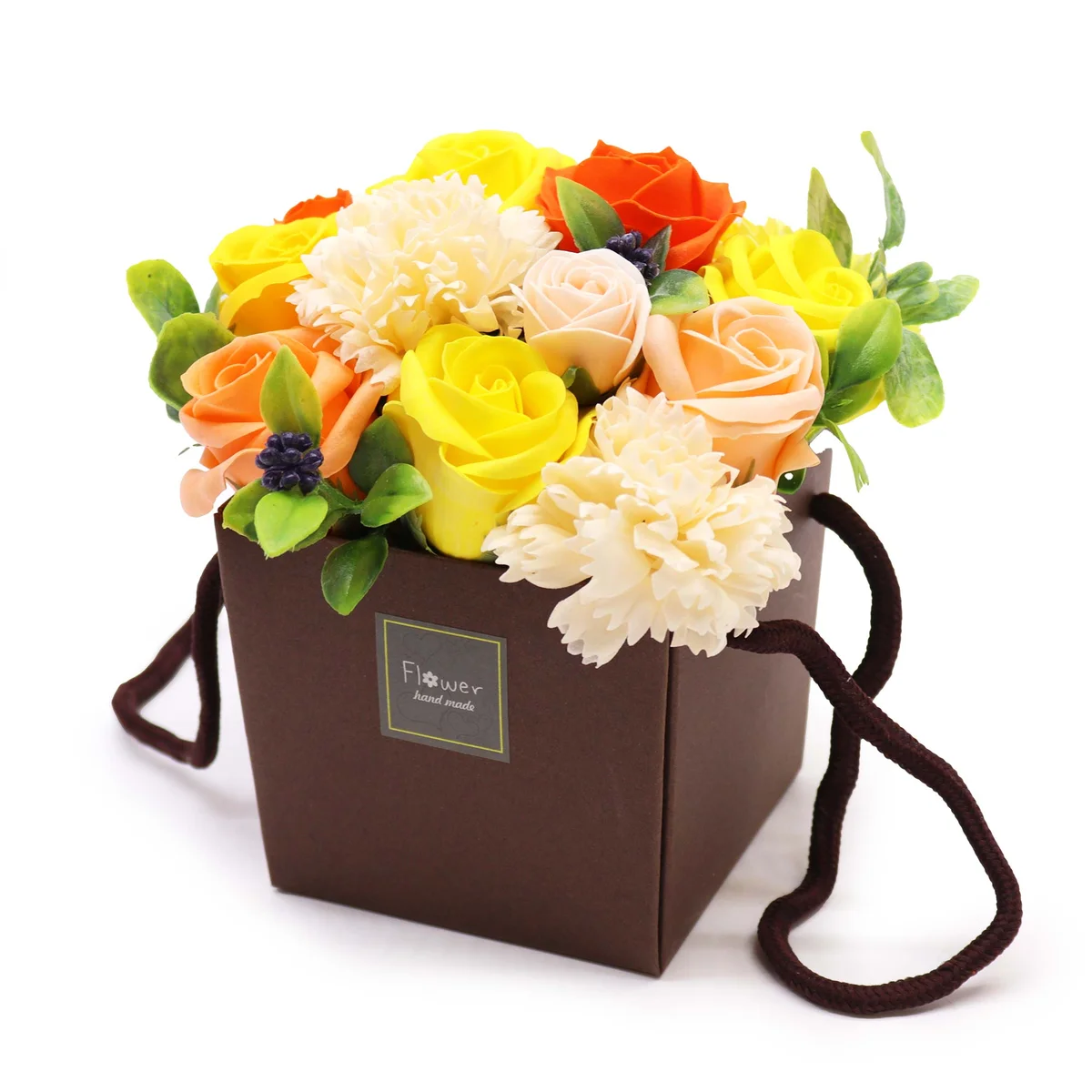 Decorative soap bouquet featuring spring flower designs
