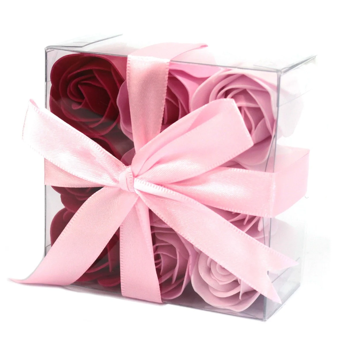 pink soap flower set of nine roses displayed in a small arrangement