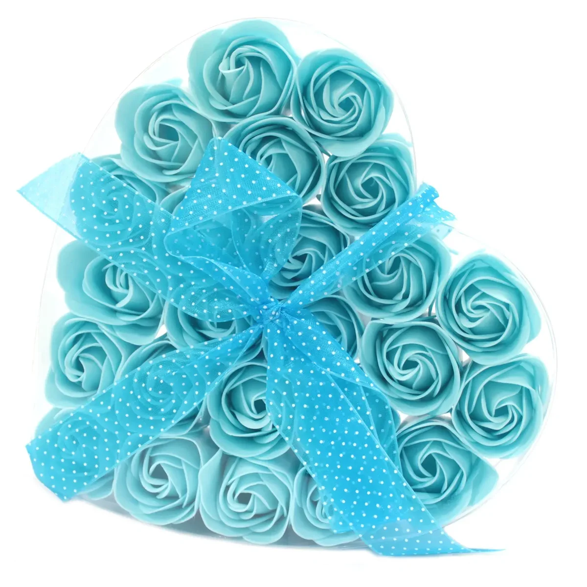Blue soap flower set of 24 heart‑shaped soap boxes in blue rose design