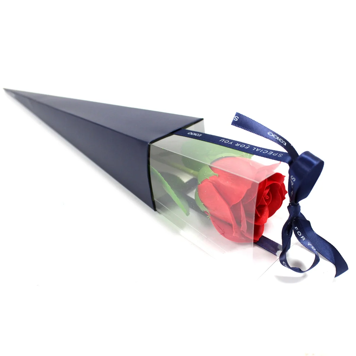 Single rose ornament: a bright red single rose on a stem, displayed as a decorative flower.