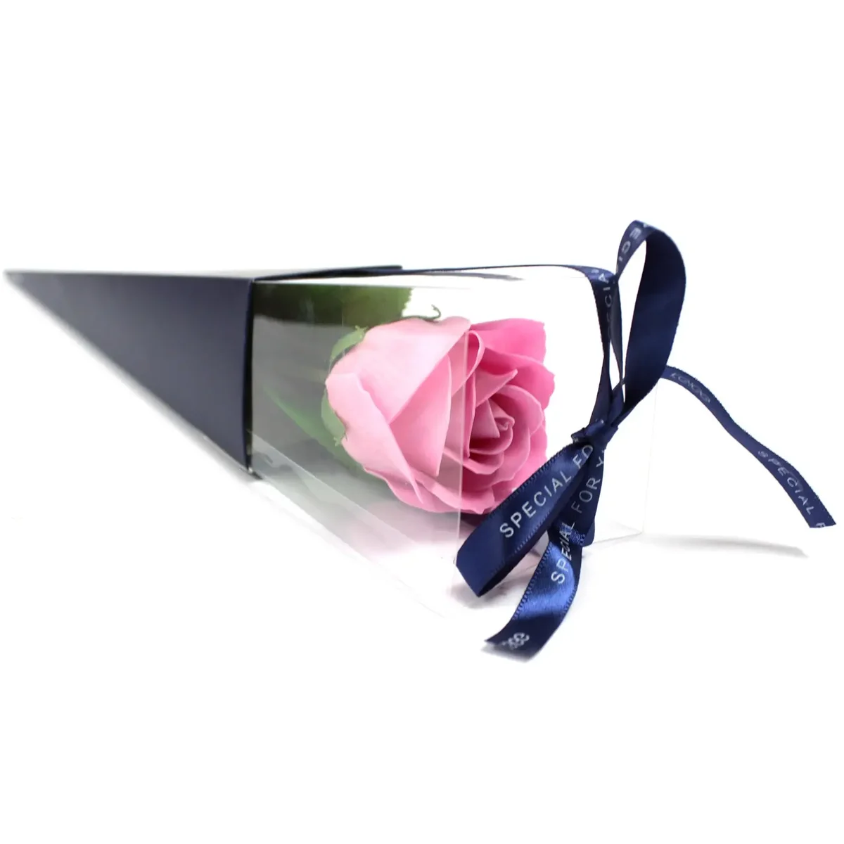 Single pink rose, close‑up view of a stemless bloom with soft petals.