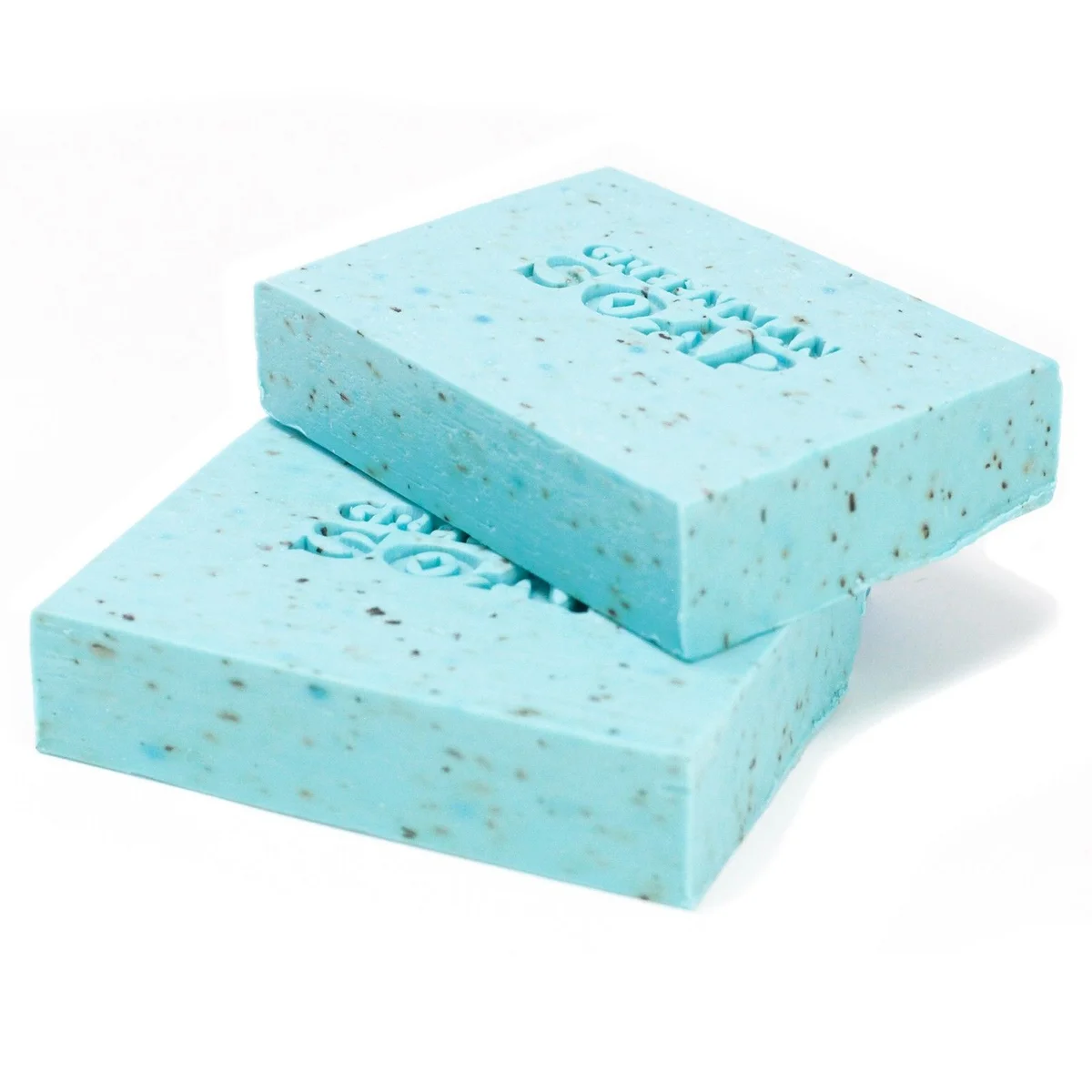 Greenman soap slice in fresh morning scented packaging, 100g slab displayed in natural light.