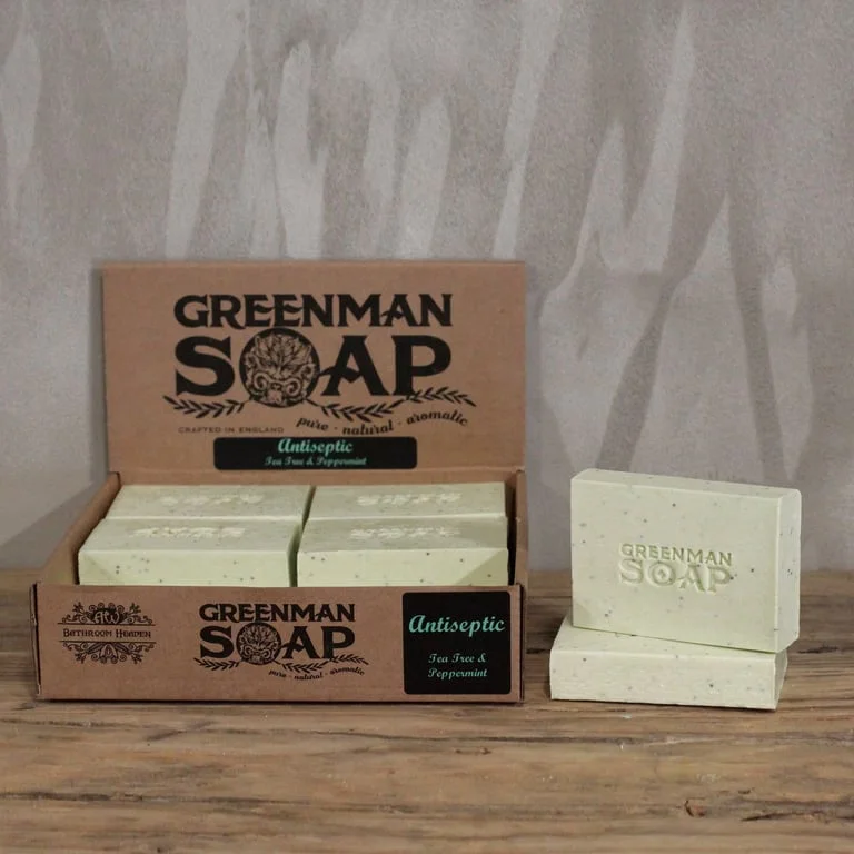 Greenman soap slice in green packaging, 100g, with antiseptic Spot Attack label