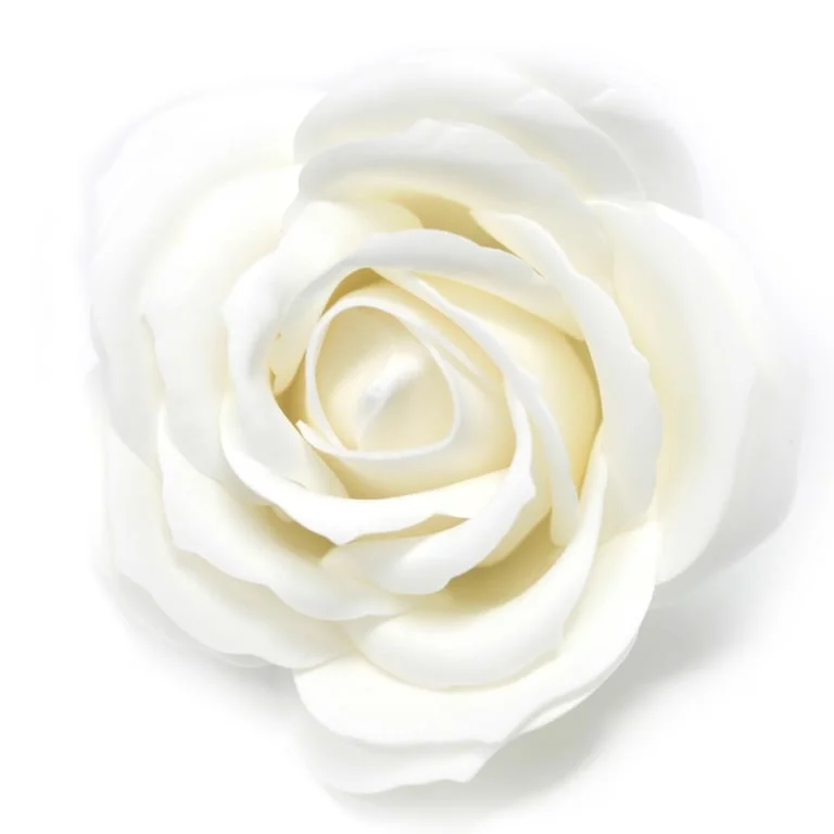 Large white soap rose made of soap, seen as a handcrafted flower.