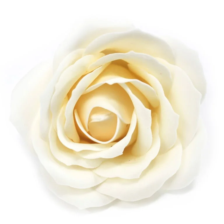 Large ivory soap flower shaped like a rose, crafted with delicate detail.