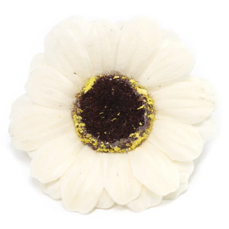 Small ivory soap flower shaped like a sunflower.