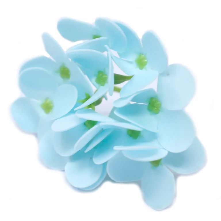 handcrafted baby blue soap flower in a natural honeycomb shape