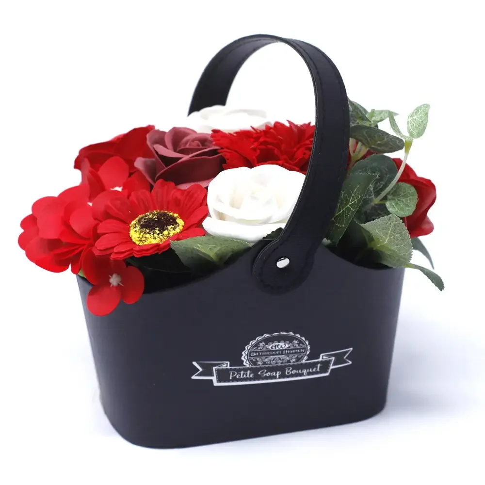petite bouquet basket with rich red flowers