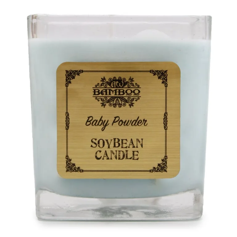 Soybean jar candle, baby powder scented, warm glass jar, soft glow