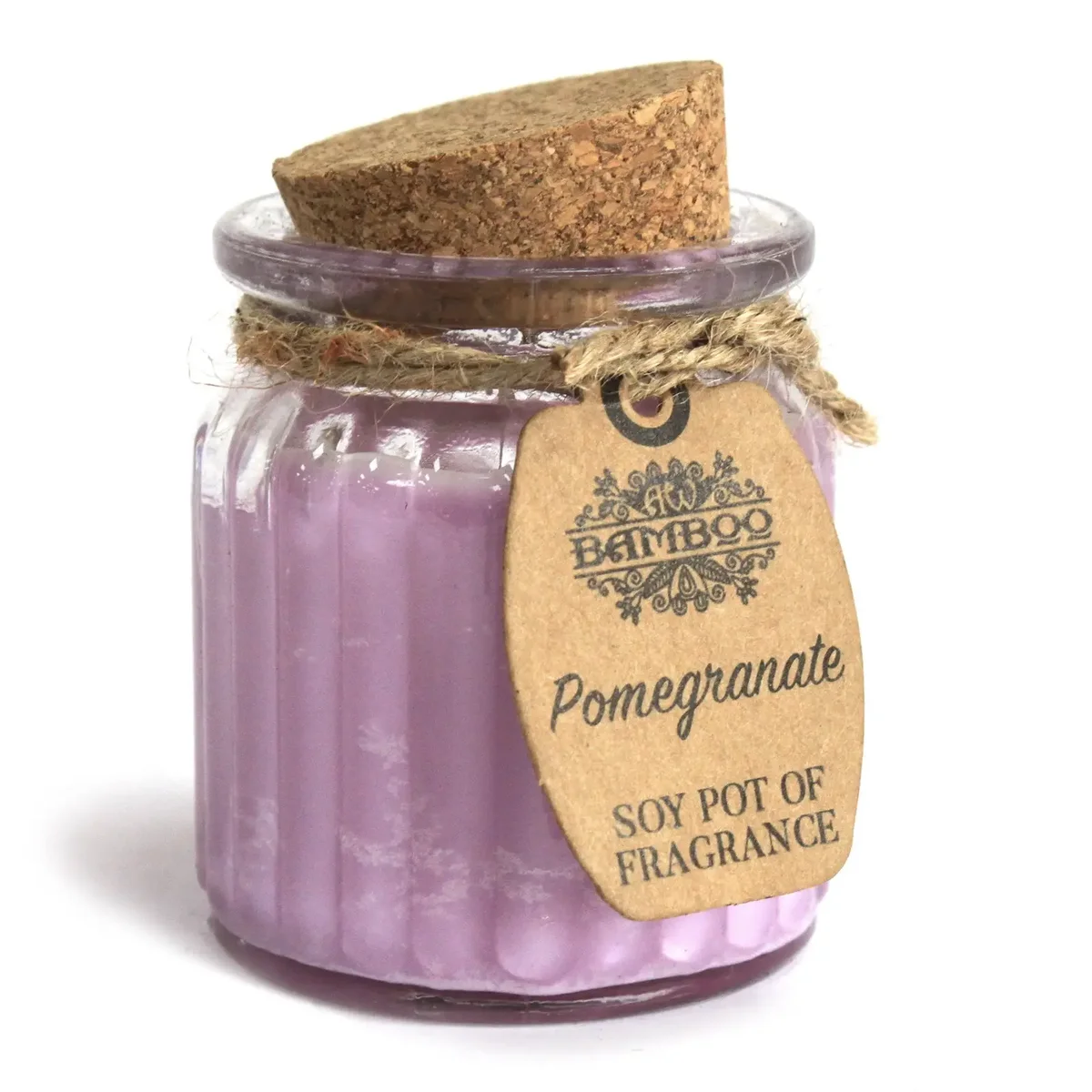 Pomegranate soy fragrance candle in a pot