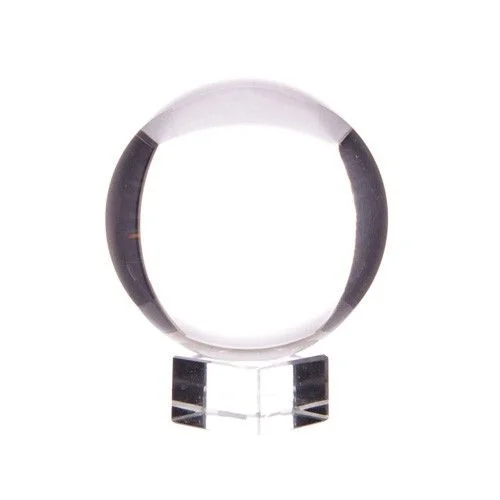 Crystal ball ornament on a small stand, clear spherical glass, 50mm diameter, simple base